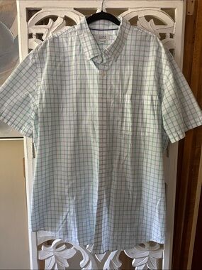 croft & barrow White and Light Green Check Short-Sleeve Button-Down Shirt